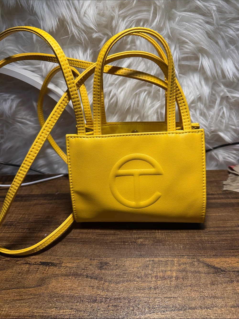 Telfar Bright Yellow Mini Crossbody Tote with Embossed Logo